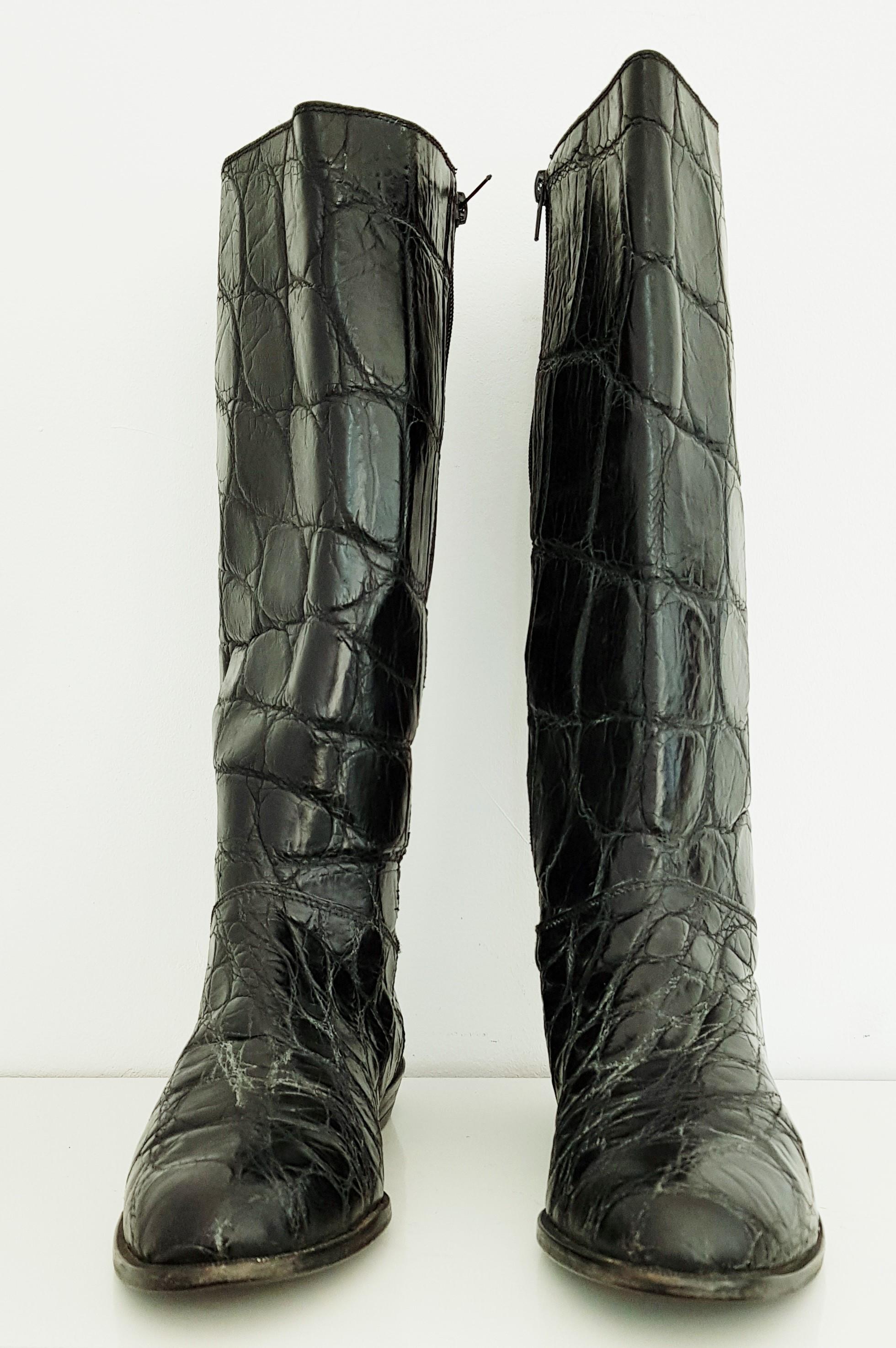 Hermès Black Wild Crocodile Boots - Size 10 (US) For Sale 3