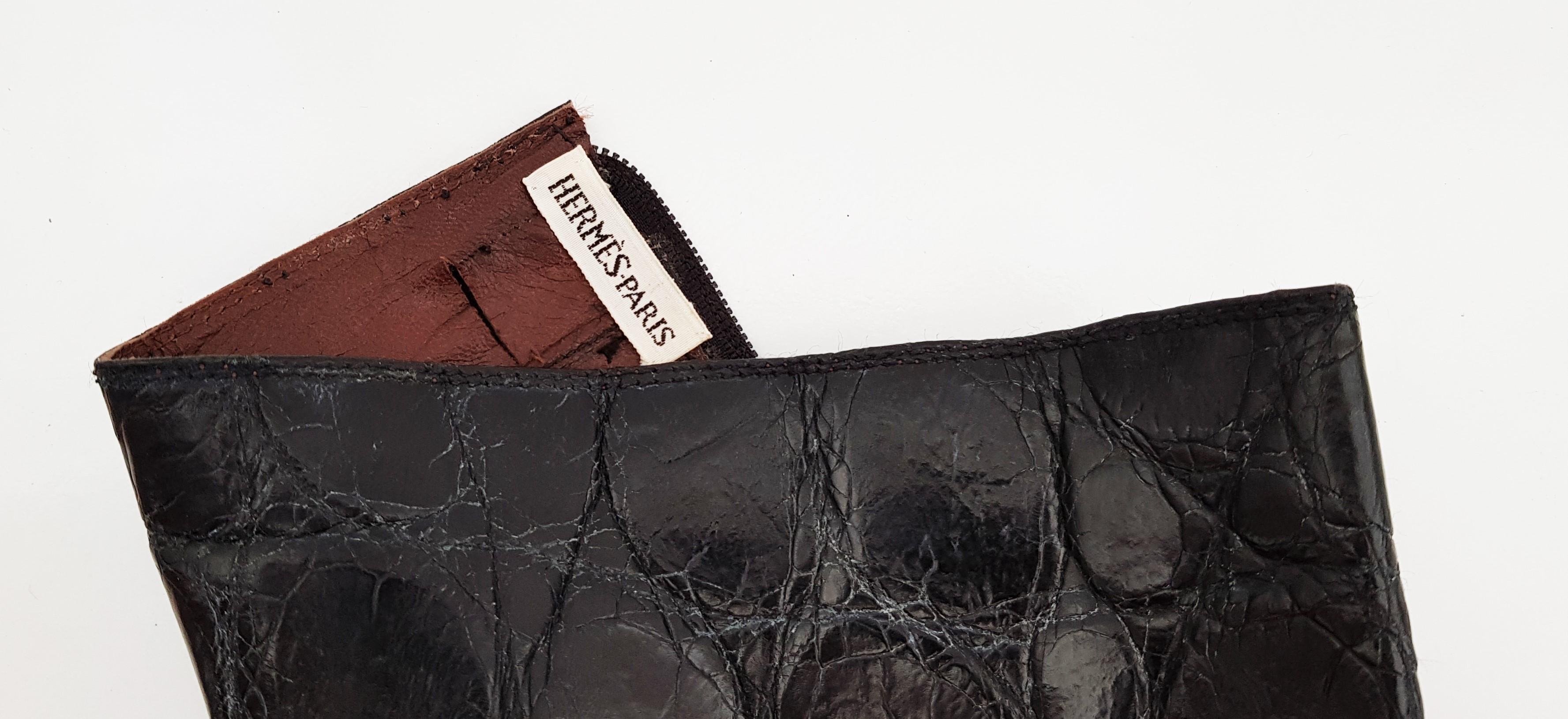 Hermès Black Wild Crocodile Boots - Size 10 (US) For Sale 4