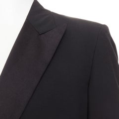 HERMES black wool blend satin peak lapel logo silk lined tuxedo blazer EU50 L