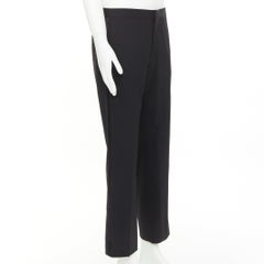 HERMES black wool blend satin trim side handstitched mid waist trousers IT50 XL
