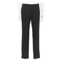 HERMES - Pantalon taille moyenne en laine mélangée noire, bordé de satin et cousu main sur le côté IT50 XL