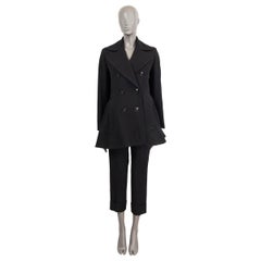 HERMES black wool DOUBLE BREASTED FLARED Peacoat Coat Jacket 36 XS