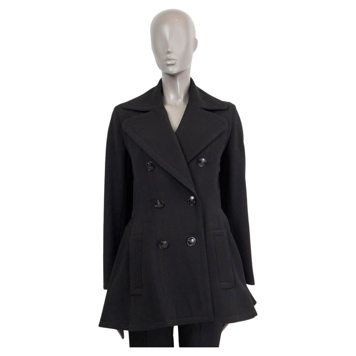 HERMES black wool DOUBLE BREASTED FLARED Peacoat Coat Jacket 36 XS