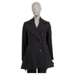 HERMES black wool DOUBLE BREASTED FLARED Peacoat Coat Jacket 36 XS
