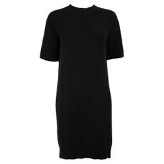Hermès Schwarz Wolle Rundhalsausschnitt Strickkleid Größe S