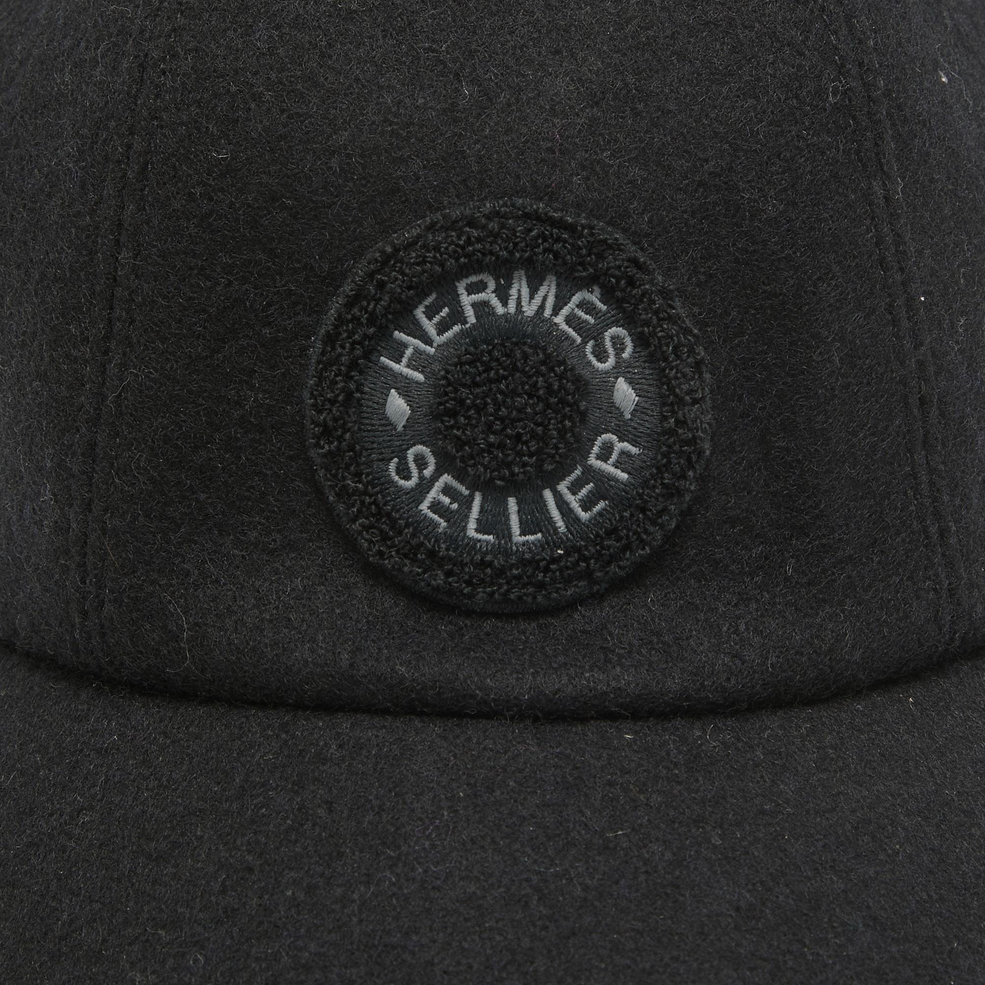 Hermes Black Wool Sellier Cap Size 56 For Sale 2