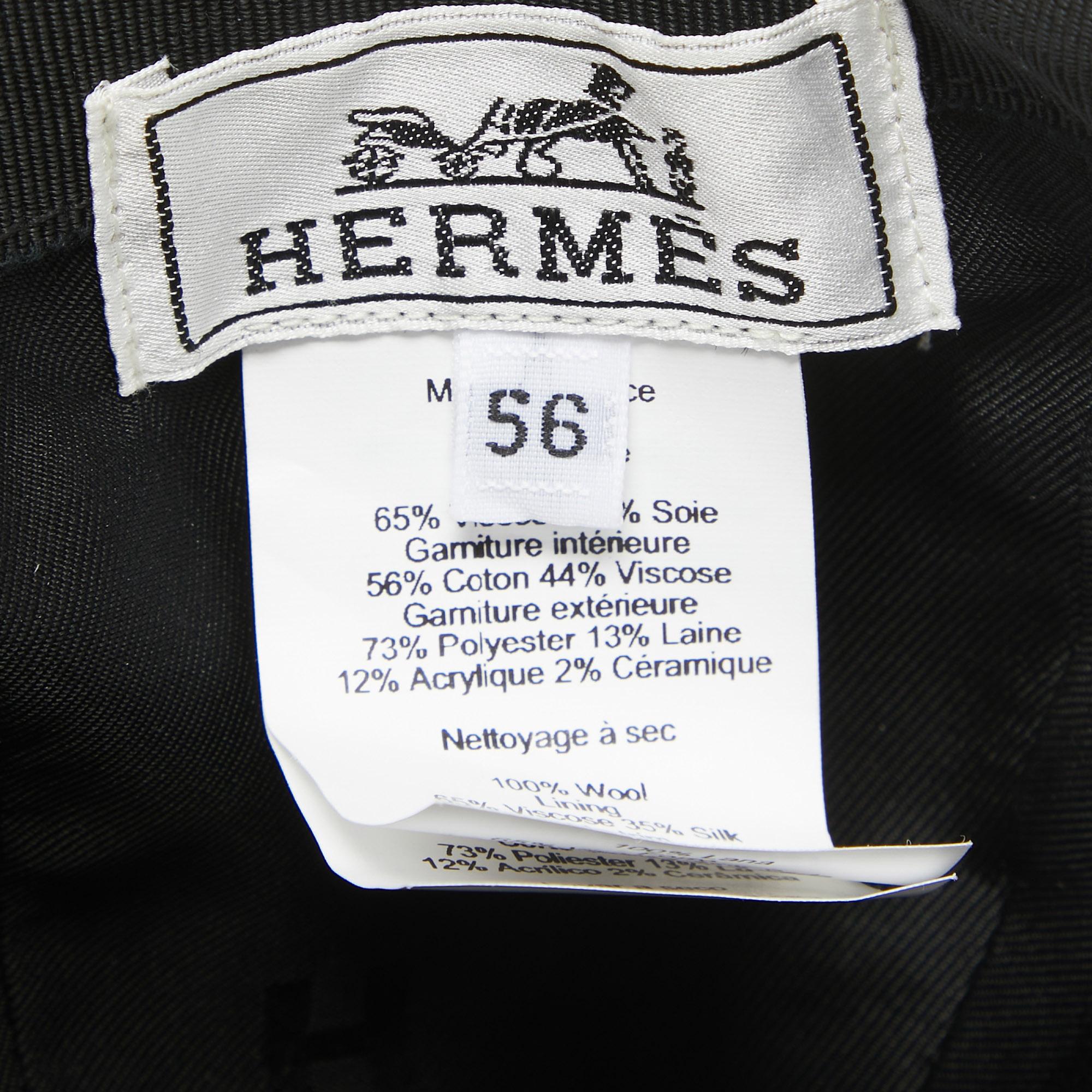 Hermes Schwarz Wolle Sellier Kappe Größe 56 im Angebot 3