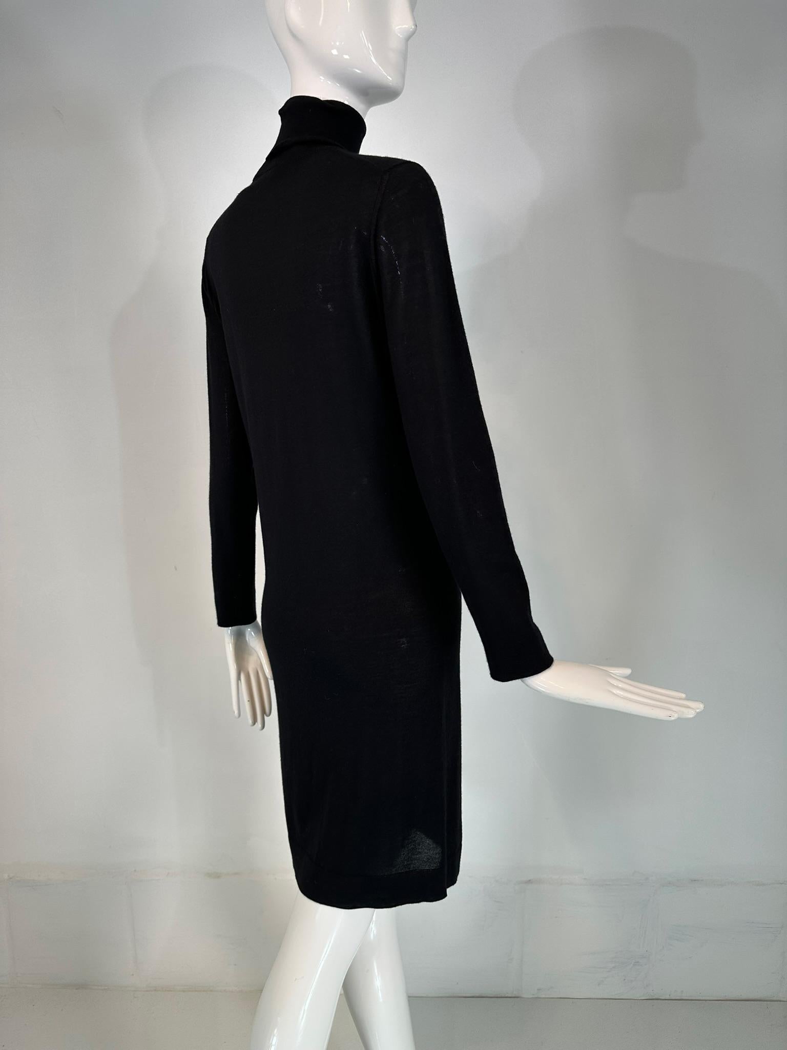 Hermes Black Wool Silk Pull on Turtleneck Long Sleeve Dress Small 6