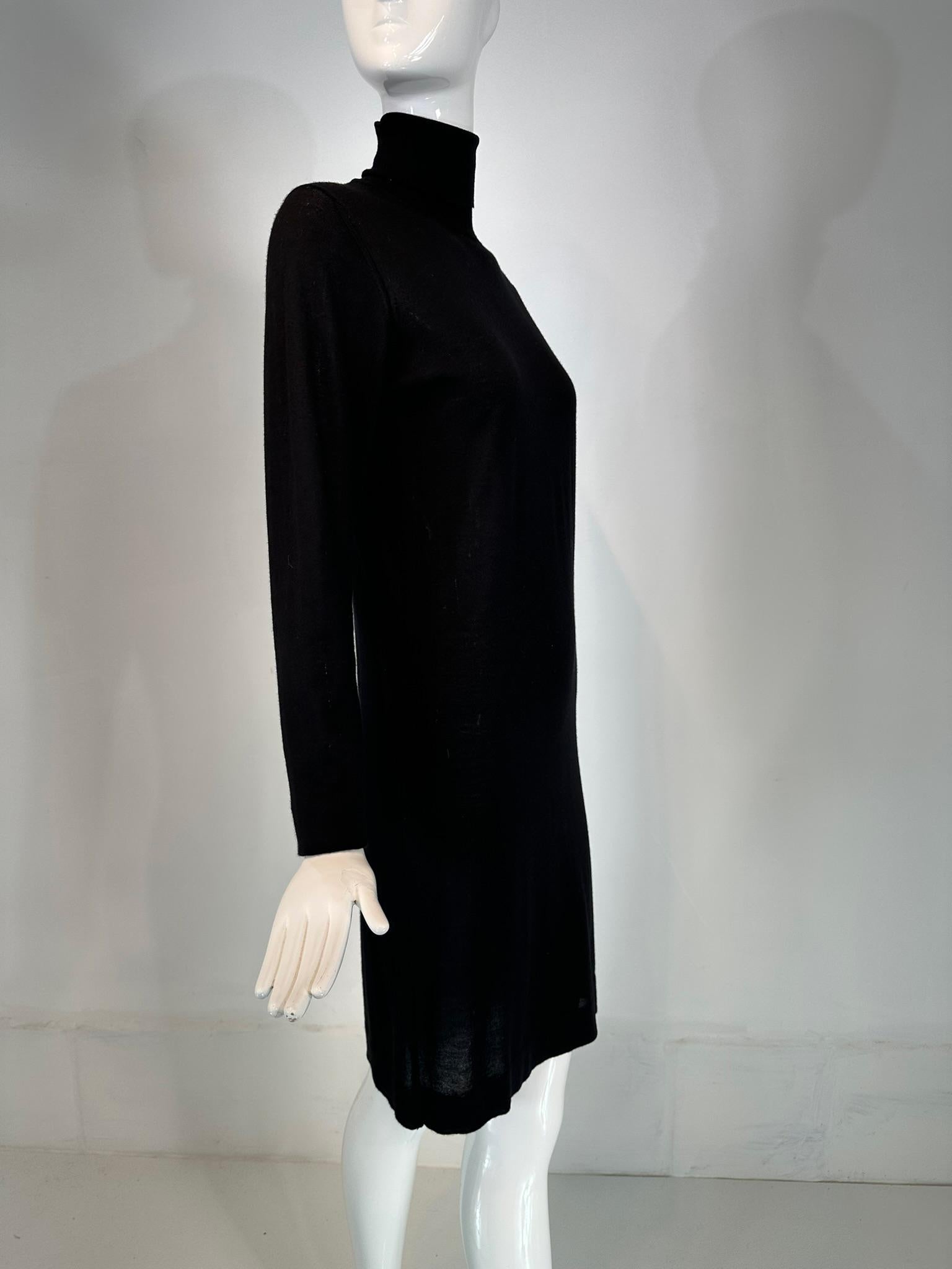 Hermes Black Wool Silk Pull on Turtleneck Long Sleeve Dress Small 8