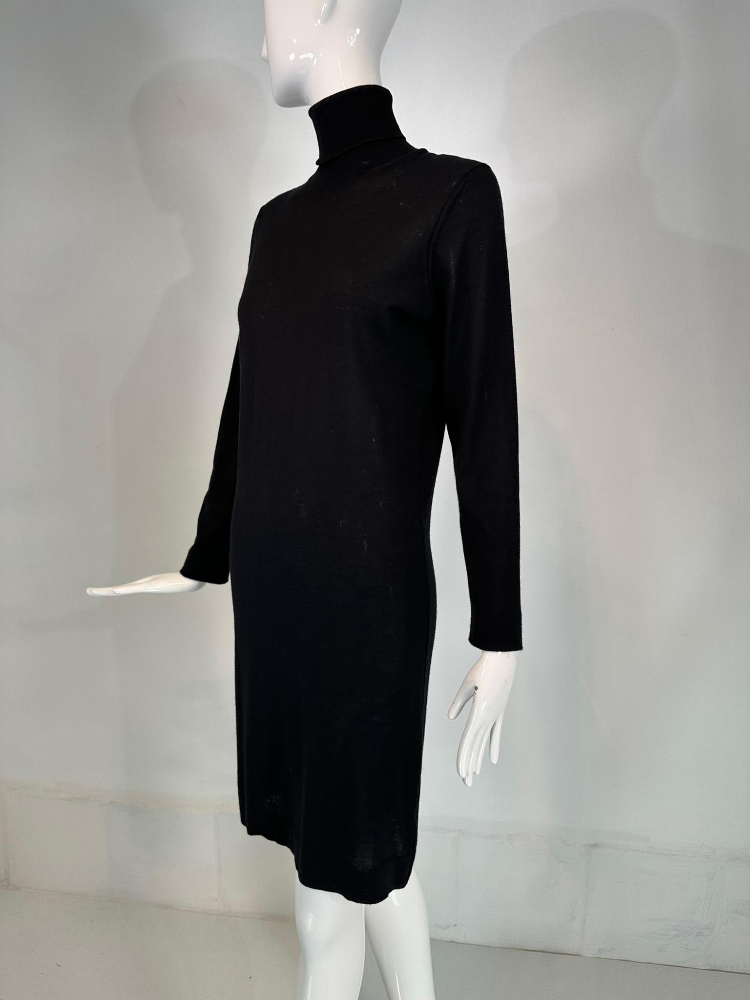 Women's Hermes Black Wool Silk Pull on Turtleneck Long Sleeve Dress Small