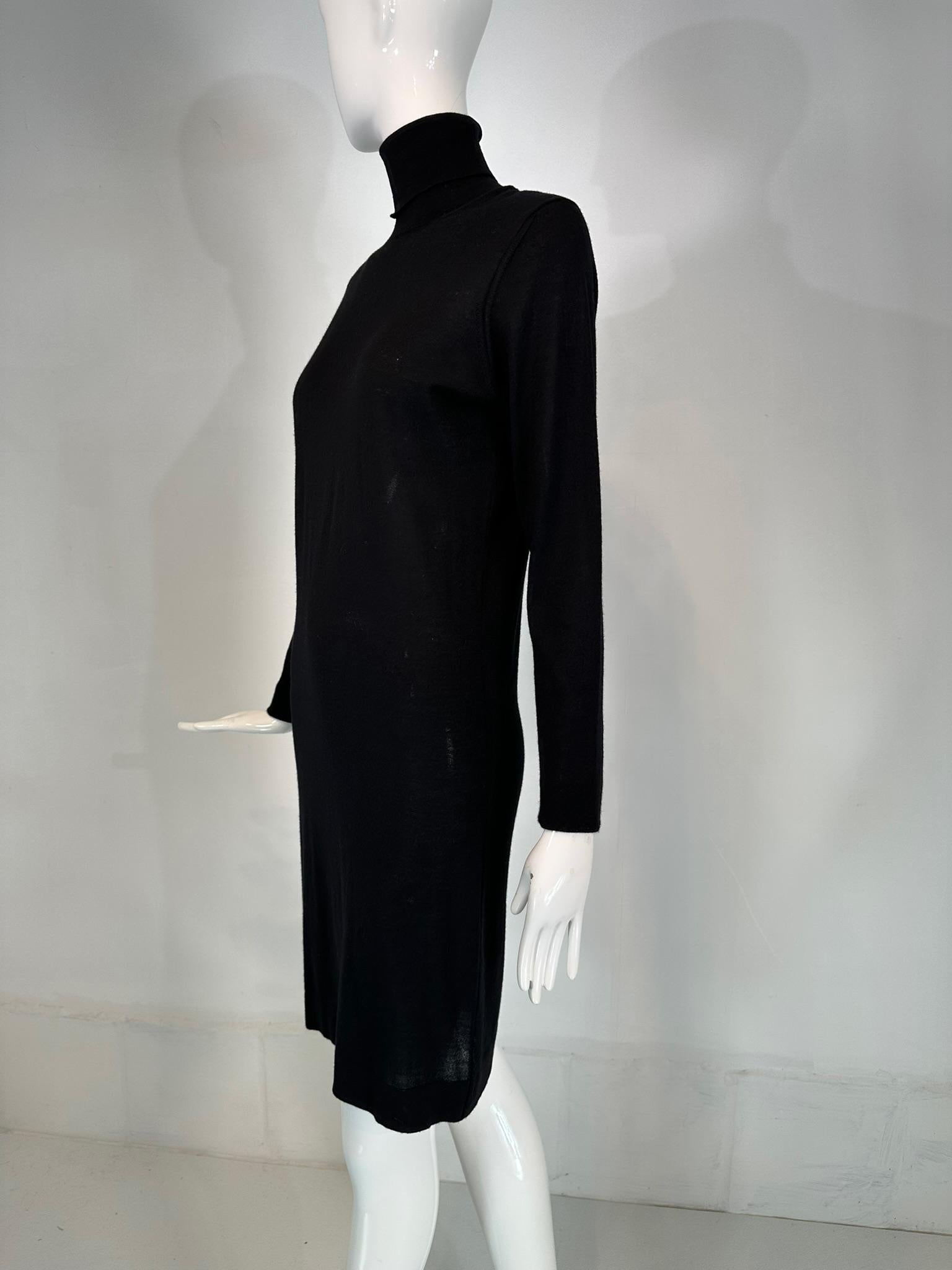 Hermes Black Wool Silk Pull on Turtleneck Long Sleeve Dress Small 1