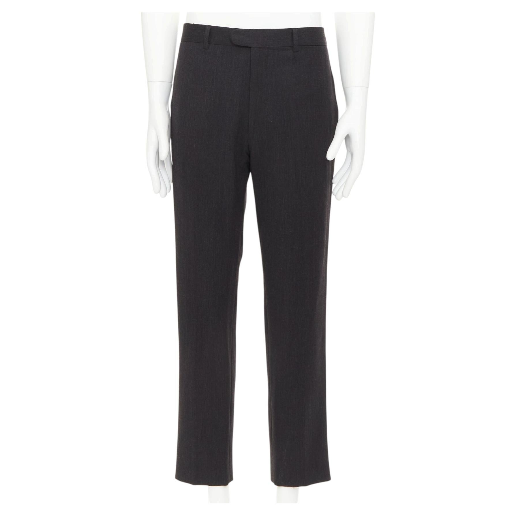 HERMES black wooly high waisted straight leg 2 back pockets trousers FR50 XL