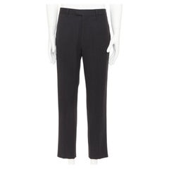 HERMES black wooly high waisted straight leg 2 back pockets trousers FR50 XL