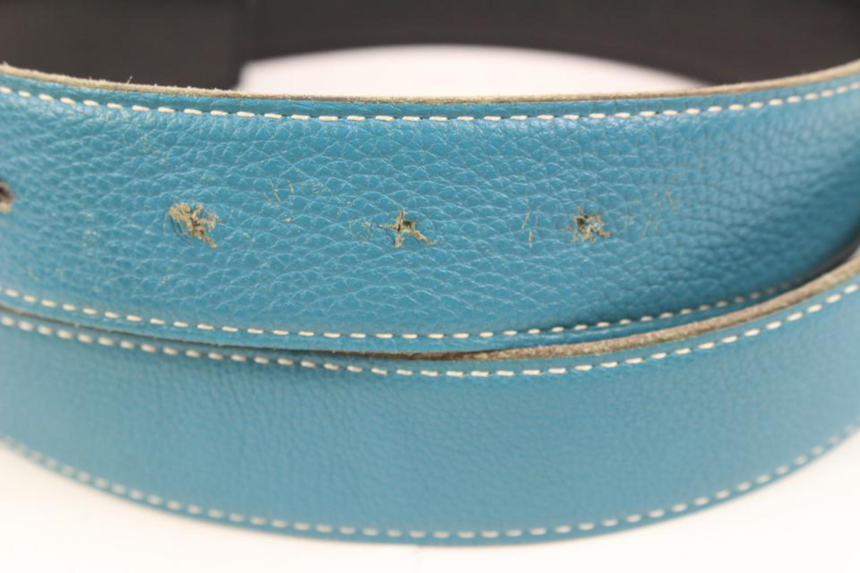 Kit ceinture logo H réversible 32 mm noir x bleu Jean x or 41h55 en vente 5