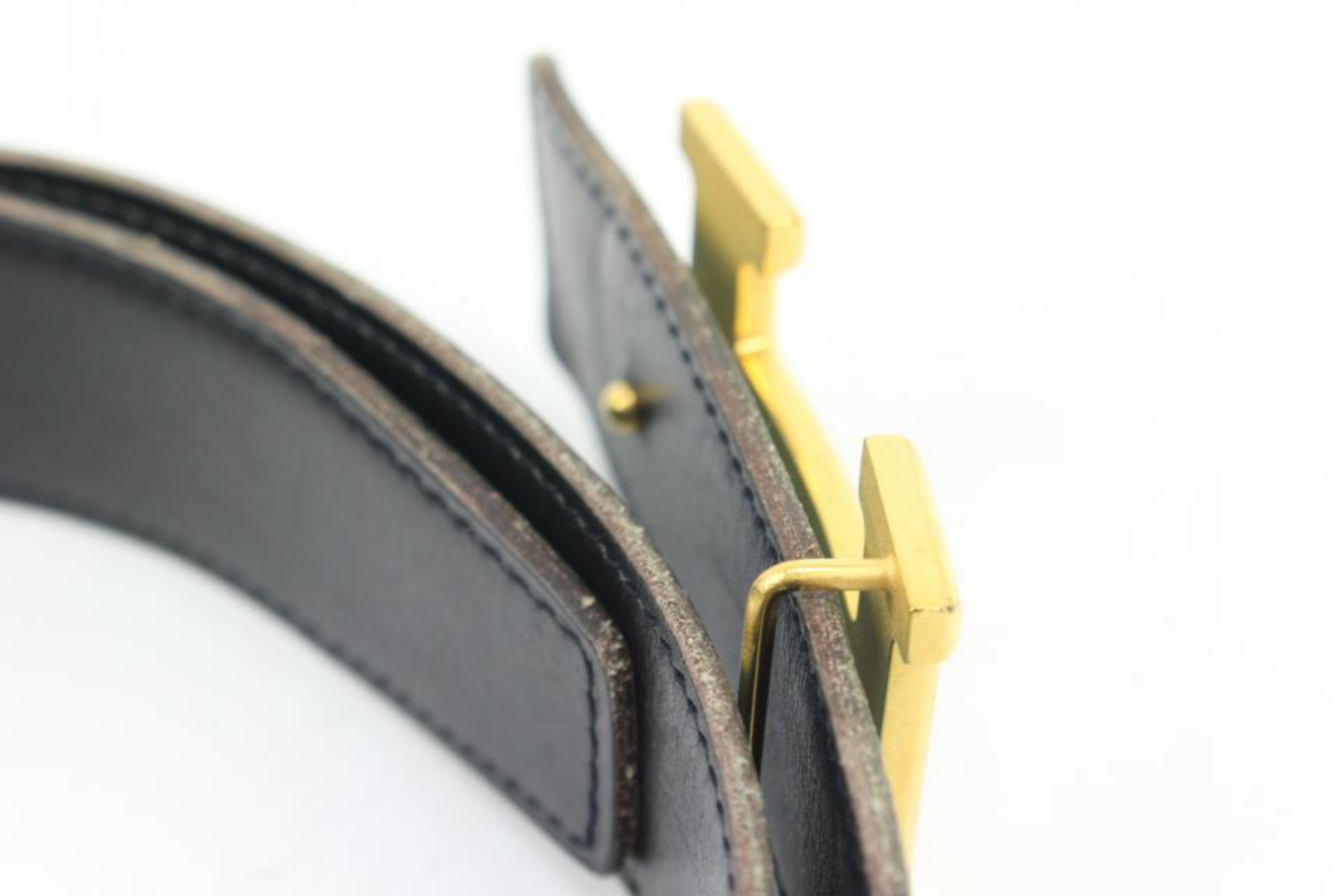 Kit ceinture logo H réversible 32 mm noir x bleu Jean x or 41h55 en vente 1