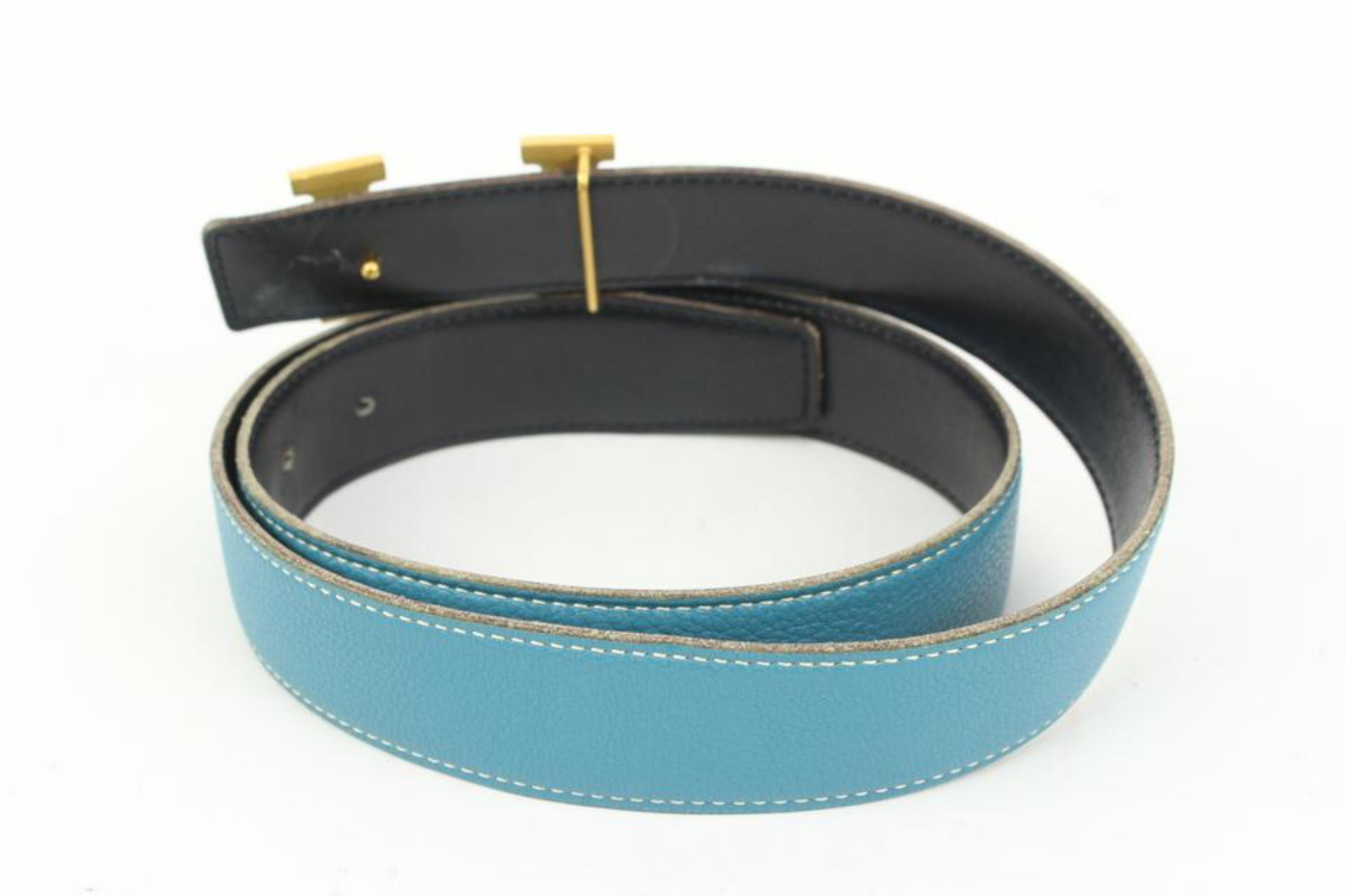 Kit ceinture logo H réversible 32 mm noir x bleu Jean x or 41h55 en vente 3