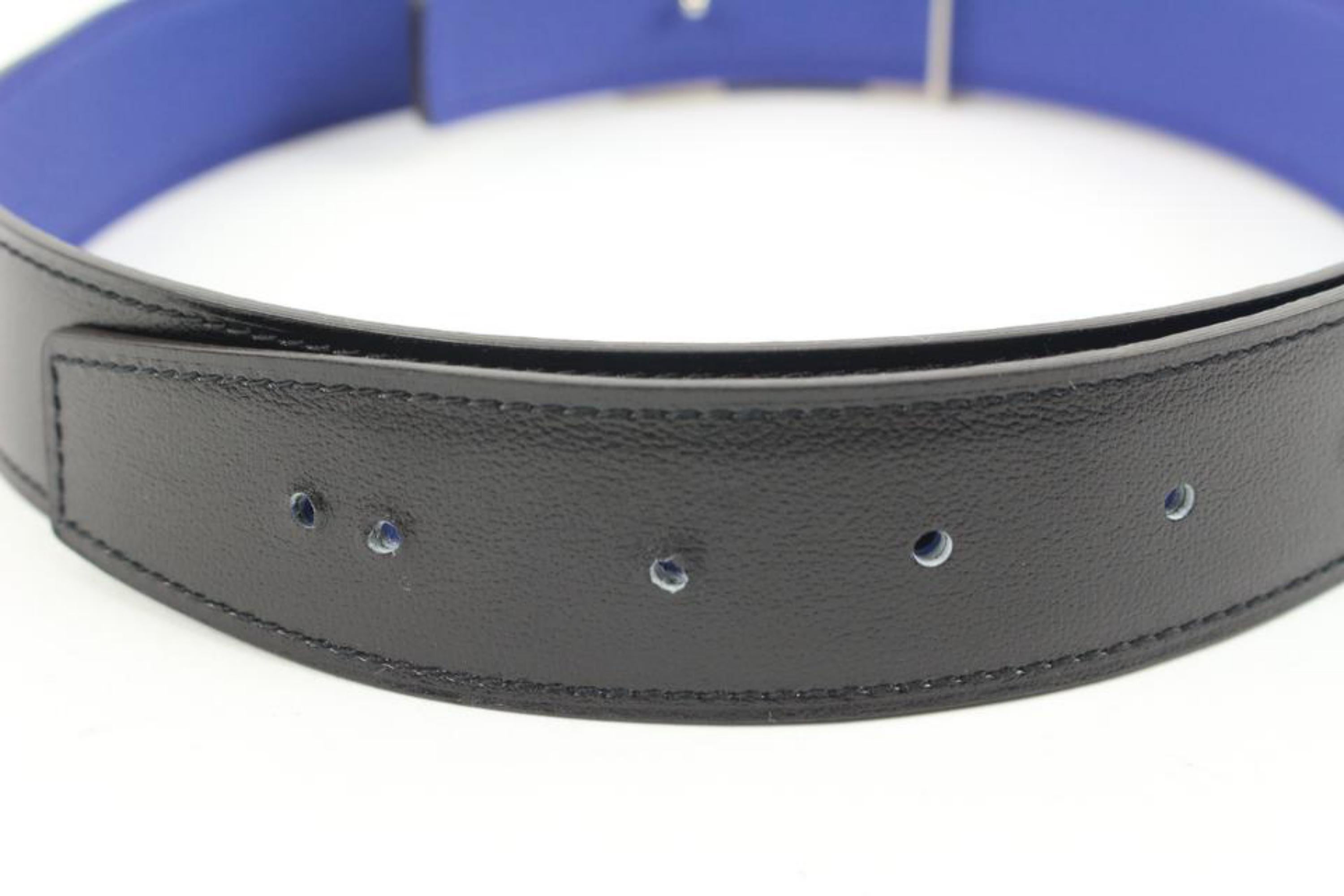 Hermès Black x Blue Size 90 32mm Reversible H Logo Belt Brushed Silver 121h59 For Sale 2