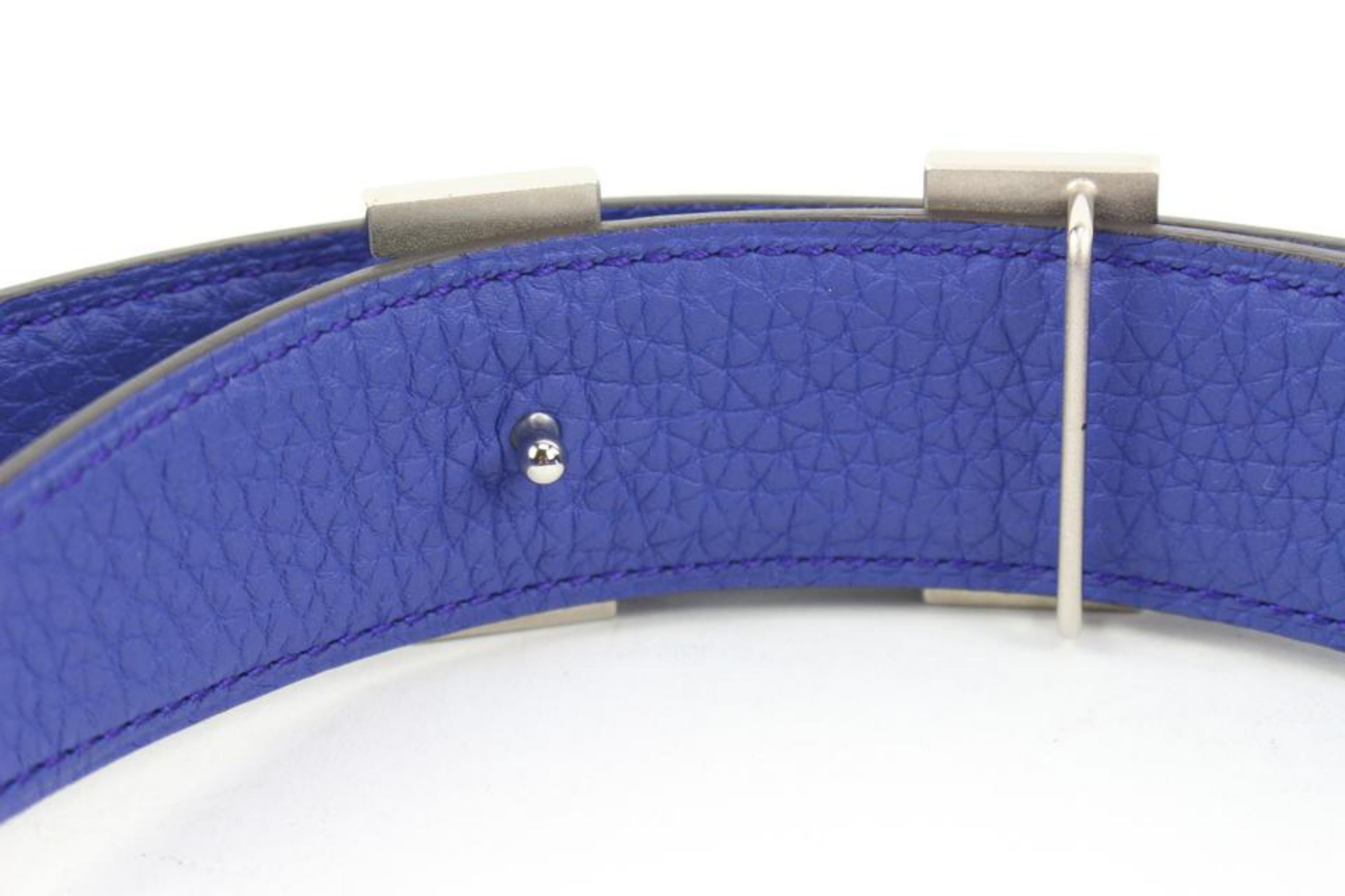 Hermès Black x Blue Size 90 32mm Reversible H Logo Belt Brushed Silver 121h59 For Sale 3