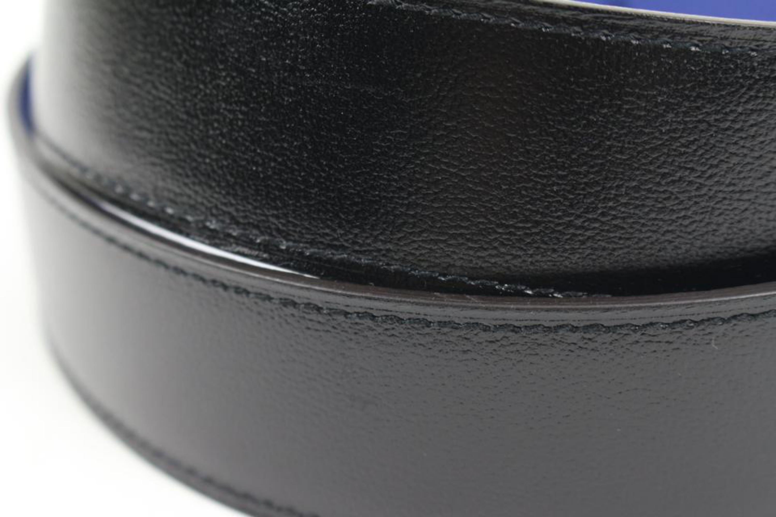 Hermès Black x Blue Size 90 32mm Reversible H Logo Belt Brushed Silver 121h59 For Sale 4