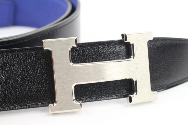 Hermès Black x Blue Size 90 32mm Reversible H Logo Belt Brushed Silver  121h59 For Sale at 1stDibs | hermes silver belt, hermes belt black, hermes  belt silver buckle