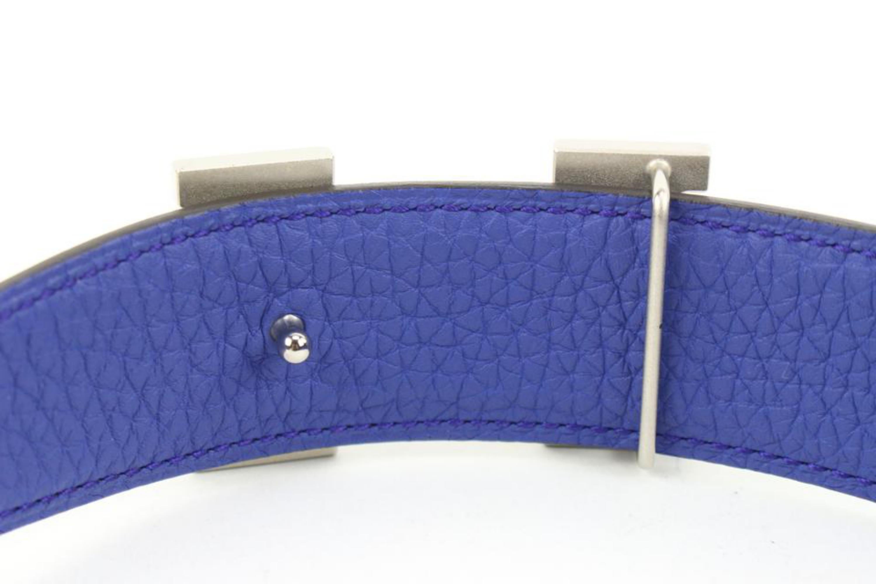 Hermès Black x Blue Size 90 32mm Reversible H Logo Belt Brushed Silver 121h59 For Sale 1