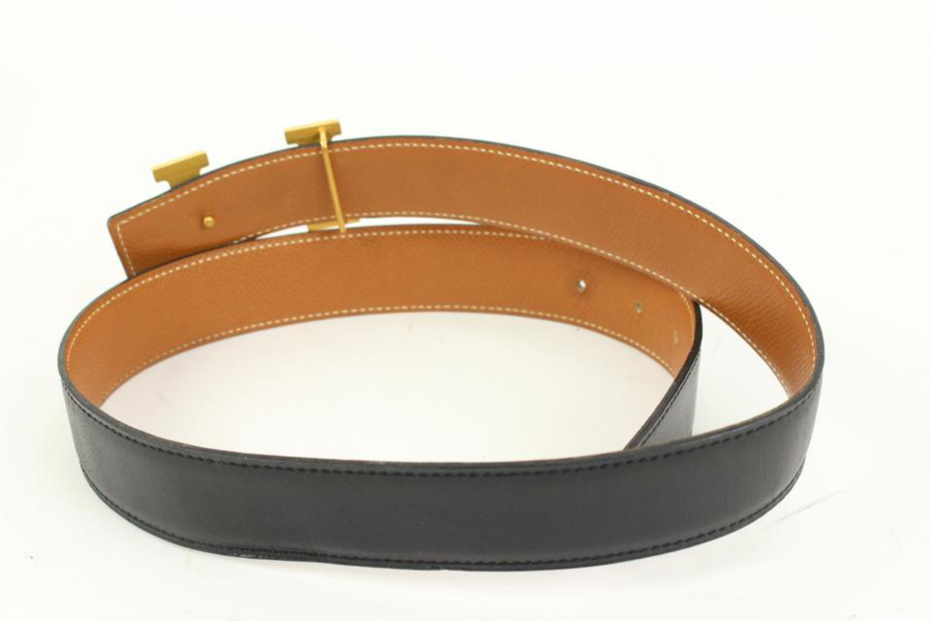 Hermès Black x Brown 32mm H Logo Belt Kit Gold Buckle 3h318s For Sale 3