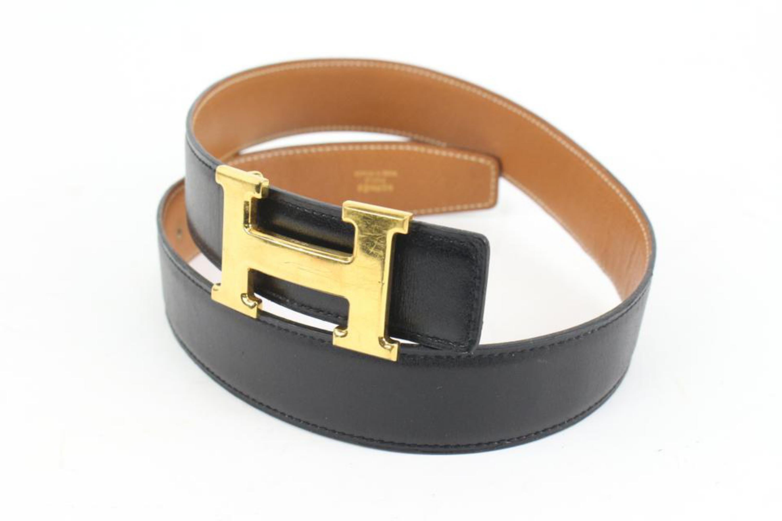 Hermès Black x Brown 32mm H Logo Belt Kit Gold Buckle 3h318s For Sale 5