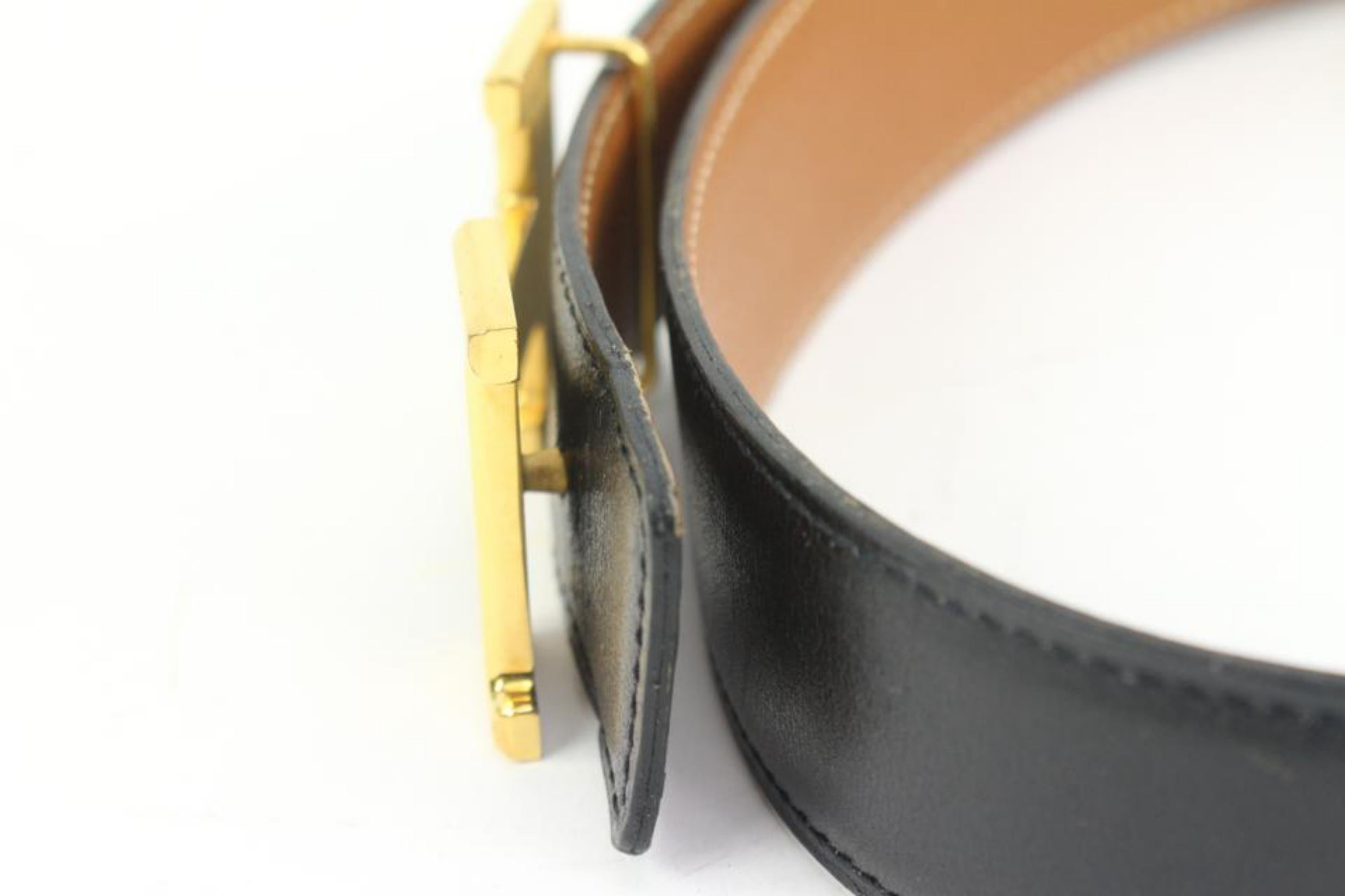Women's Hermès Black x Brown 32mm H Logo Belt Kit Gold Buckle 3h318s For Sale
