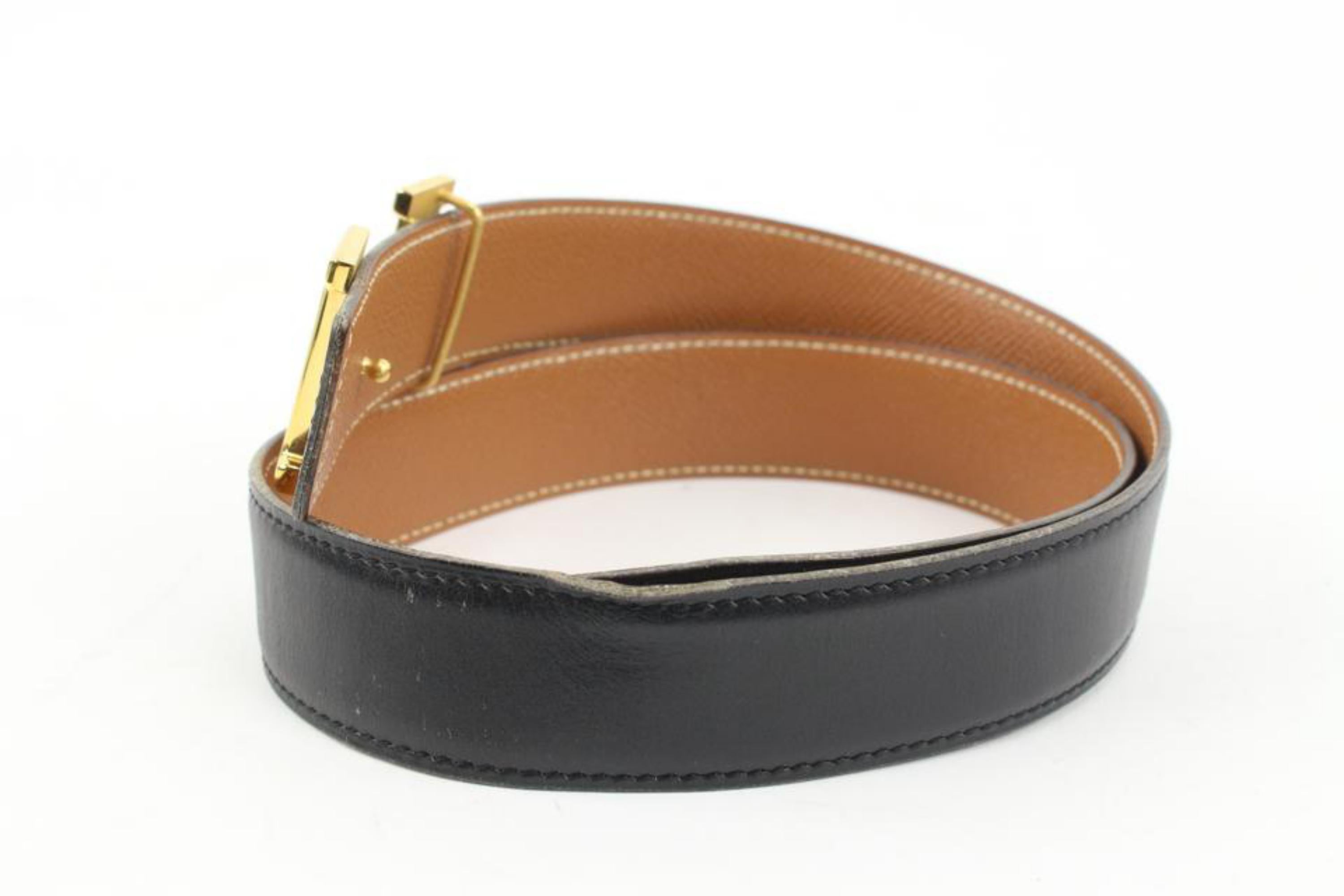 Hermès Black x Brown 32mm Reversible H Logo Belt Kit 78h221s For Sale 1