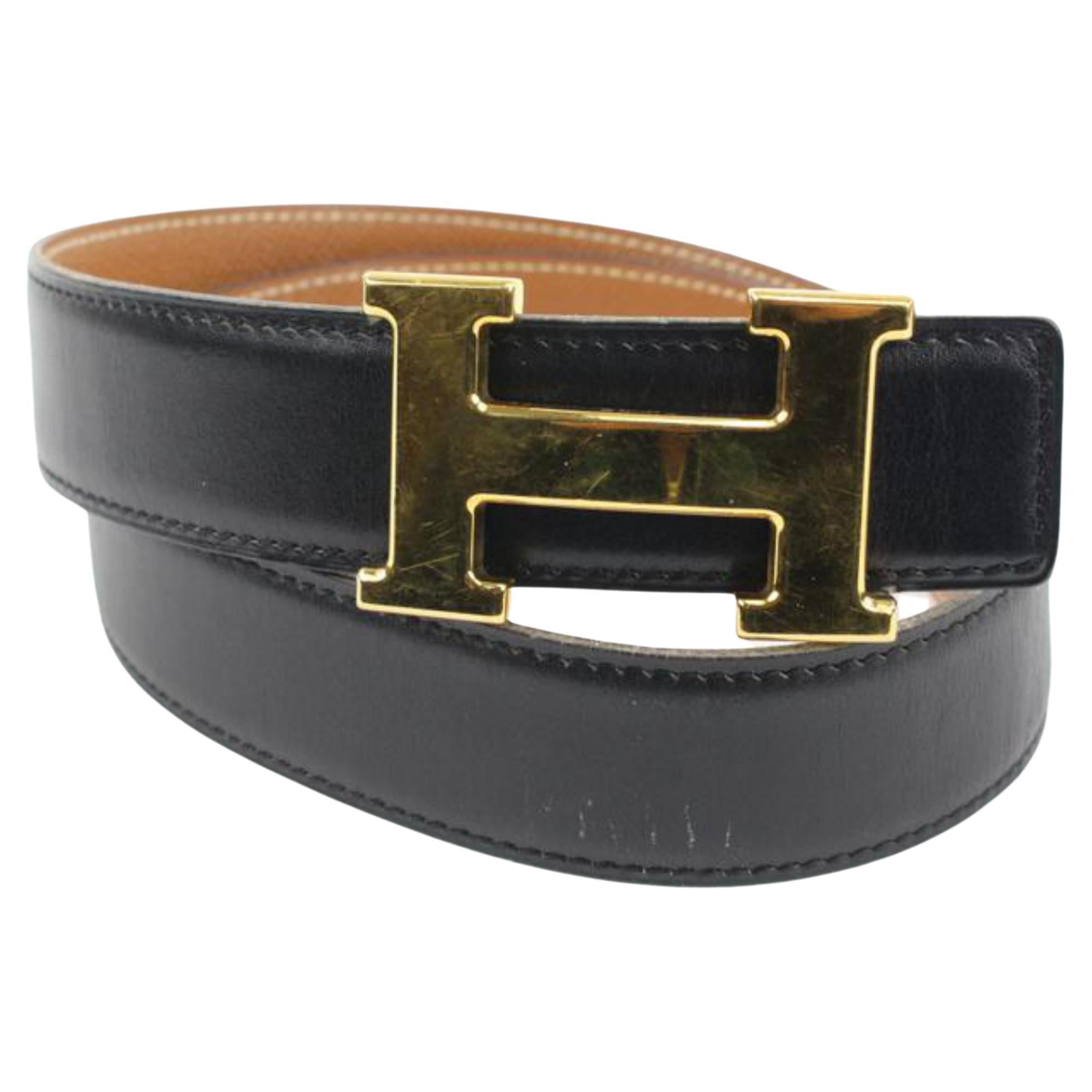 Hermès Black x Brown 32mm Reversible H Logo Belt Kit 78h221s For Sale