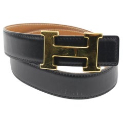 Hermès Black x Brown 32mm Reversible H Logo Belt Kit 78h221s