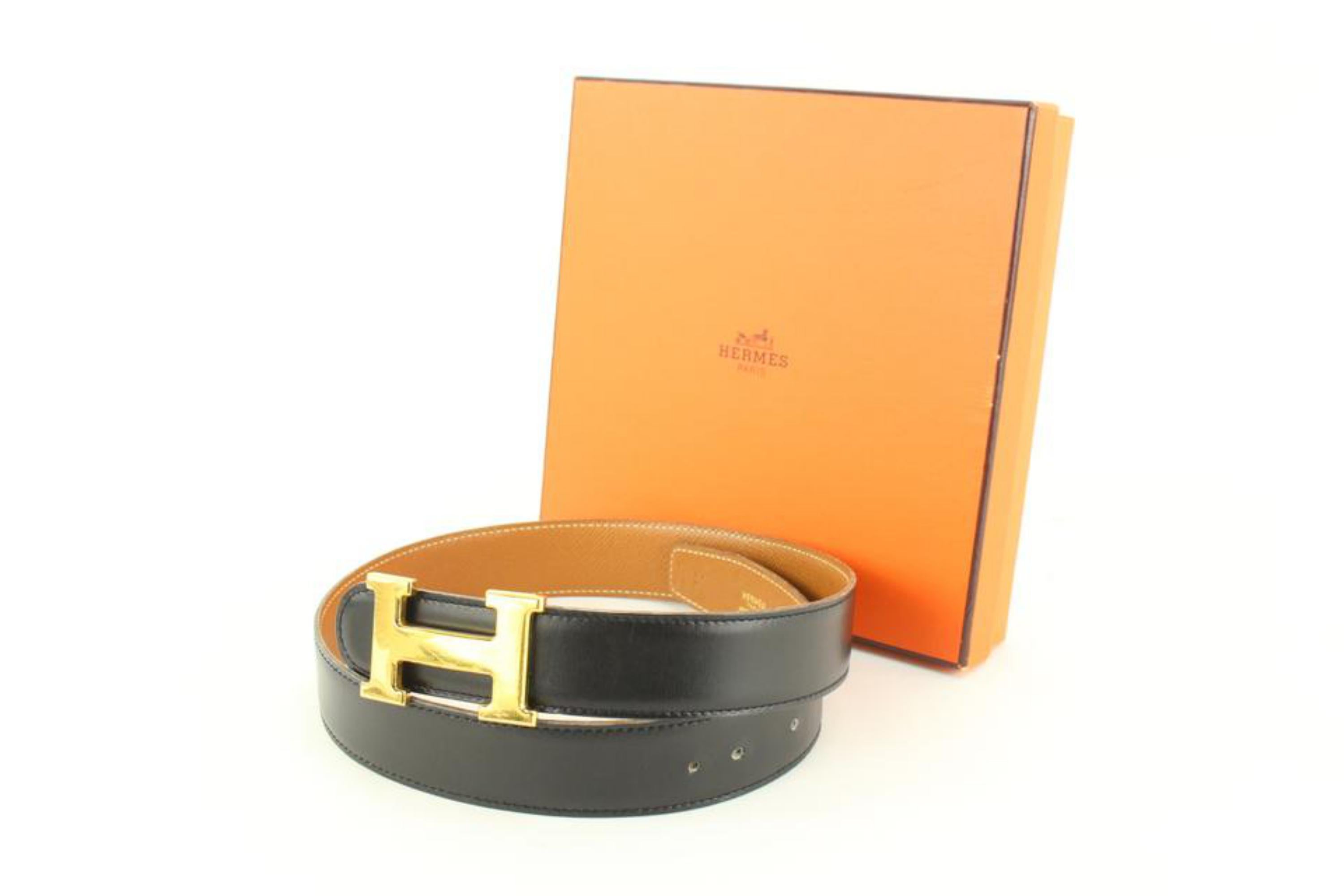 Hermès Black x Brown 32mm Reversible H Logo Belt Kit 84h615s For Sale 4