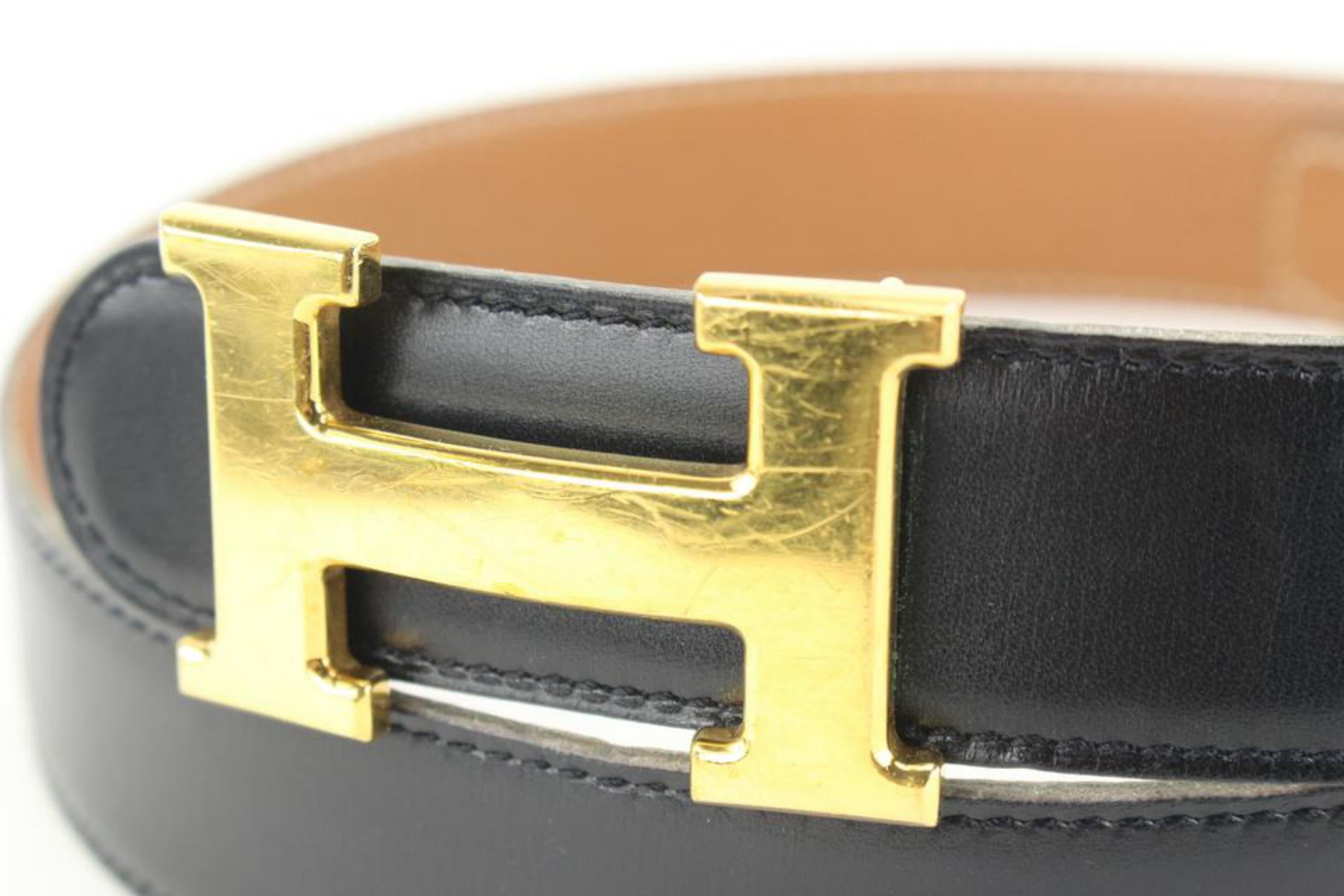 Hermès Black x Brown 32mm Reversible H Logo Belt Kit 84h615s In Good Condition For Sale In Dix hills, NY