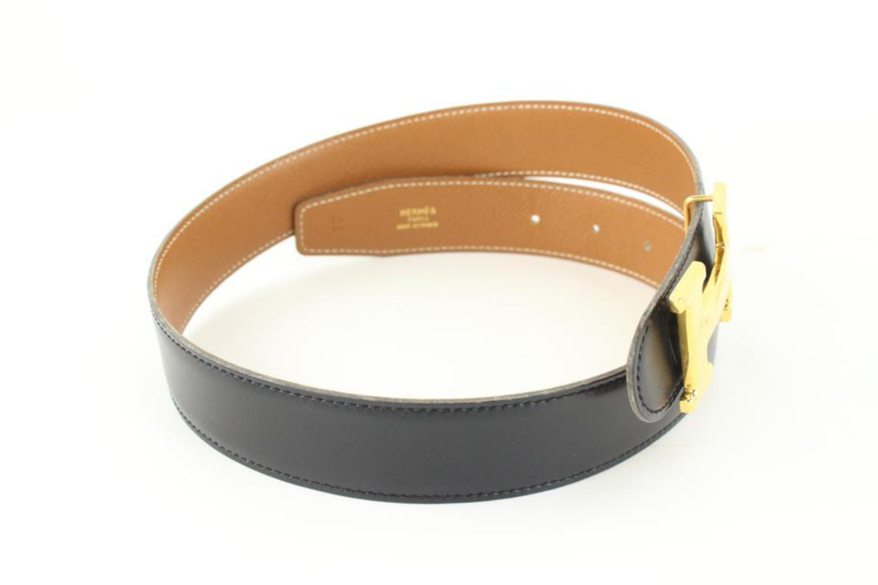 Men's Hermès Black x Brown 32mm Reversible H Logo Belt Kit 84h615s For Sale