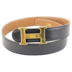 Cinturón Hermès Negro x Marrón 32mm Reversible Logotipo H Kit 84h615s