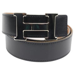 Hermès Black x Brown 32mm Reversible H Logo Belt Kit 94h221s