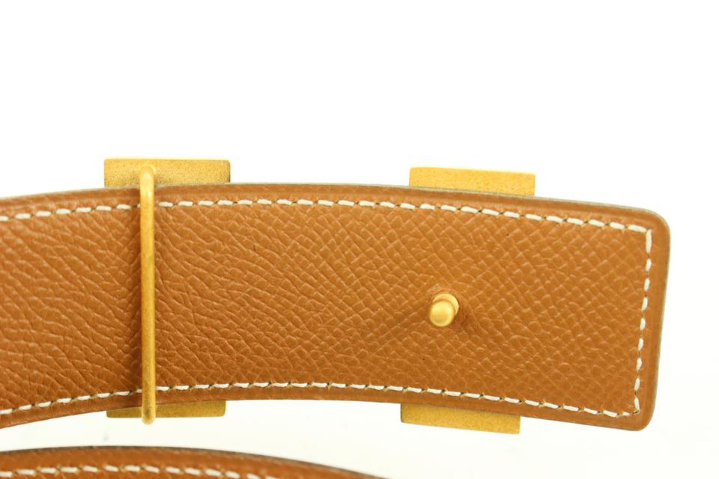 Hermès Black x Brown x Gold 32mm Reversible H Logo Belt Kit 49h421s Excellent état - En vente à Dix hills, NY