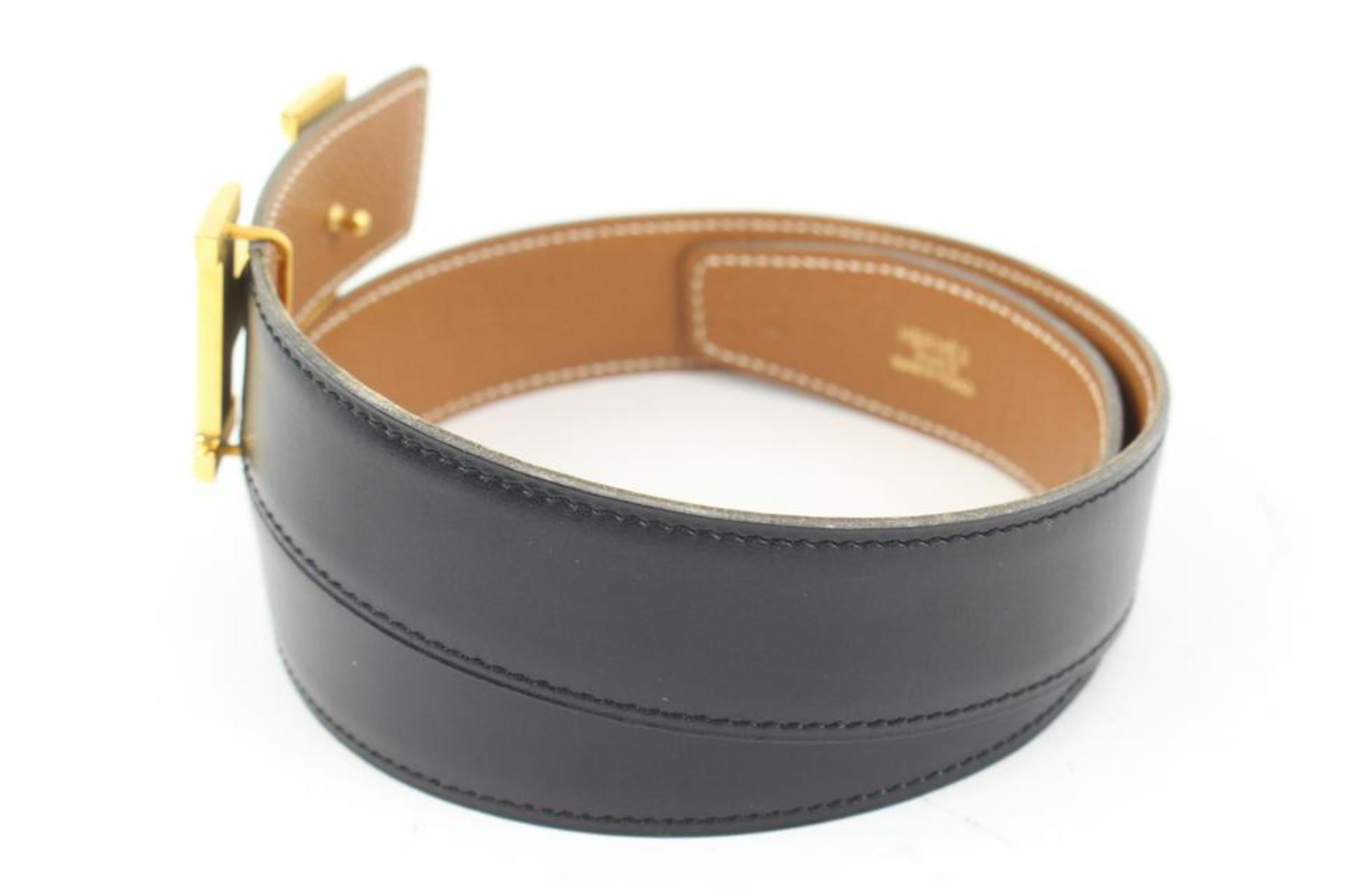 Gray Hermès Black x Brown x Gold 32mm Reversible H Logo Belt Kit 49h421s For Sale