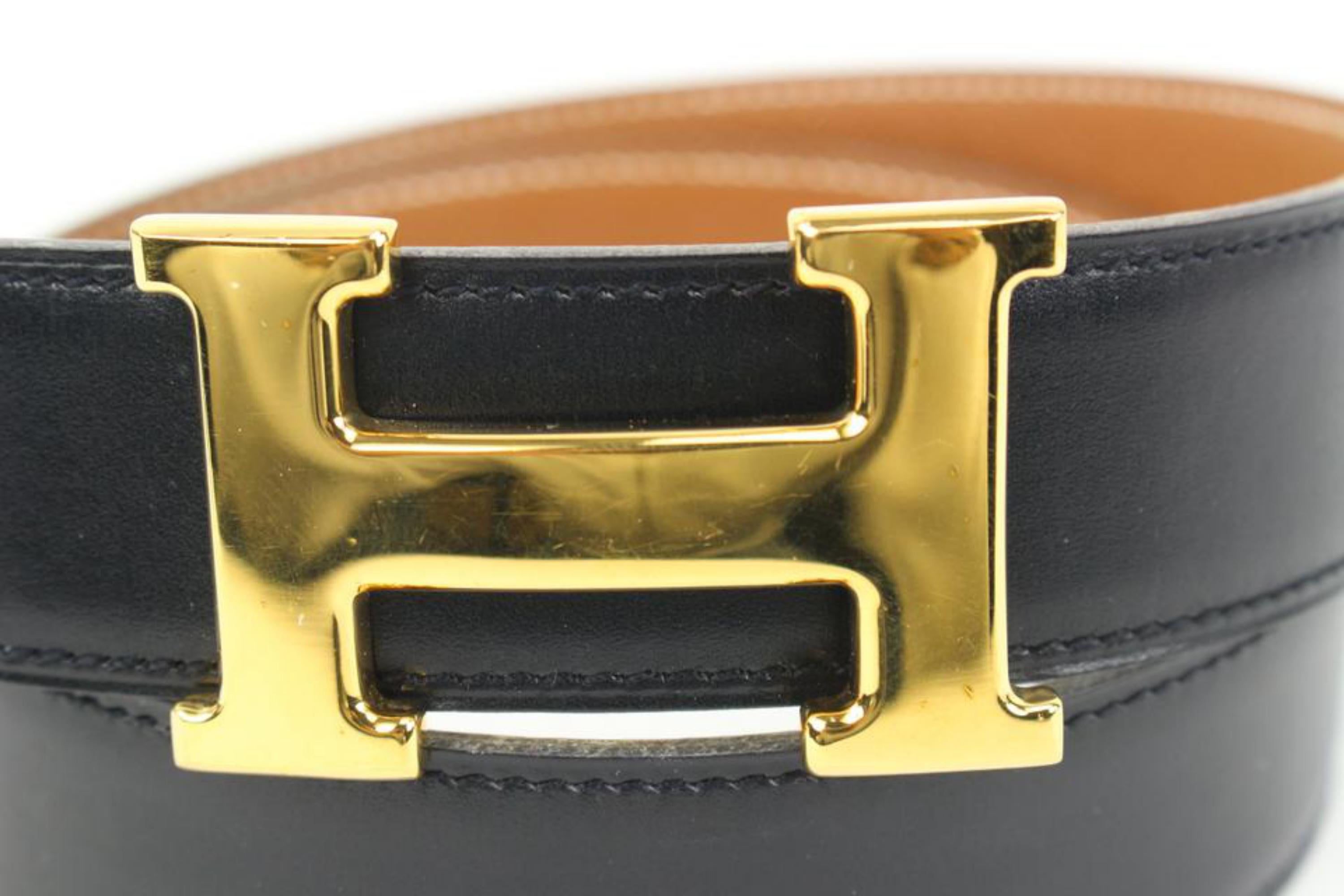 Hermès Black x Brown x Gold 32mm Reversible H Logo Belt Kit 49h421s en vente 2