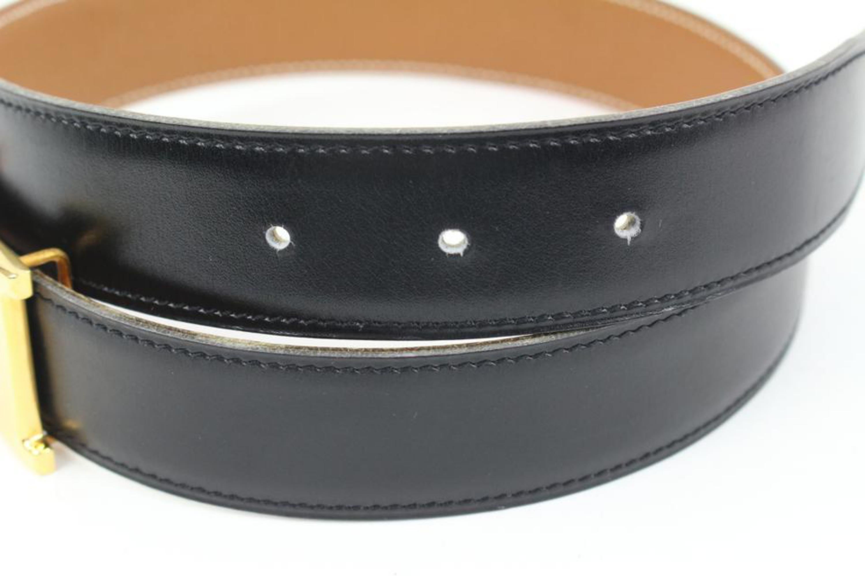 Hermès Black x Brown x Gold 32mm Reversible H Logo Belt Kit 49h421s en vente 4