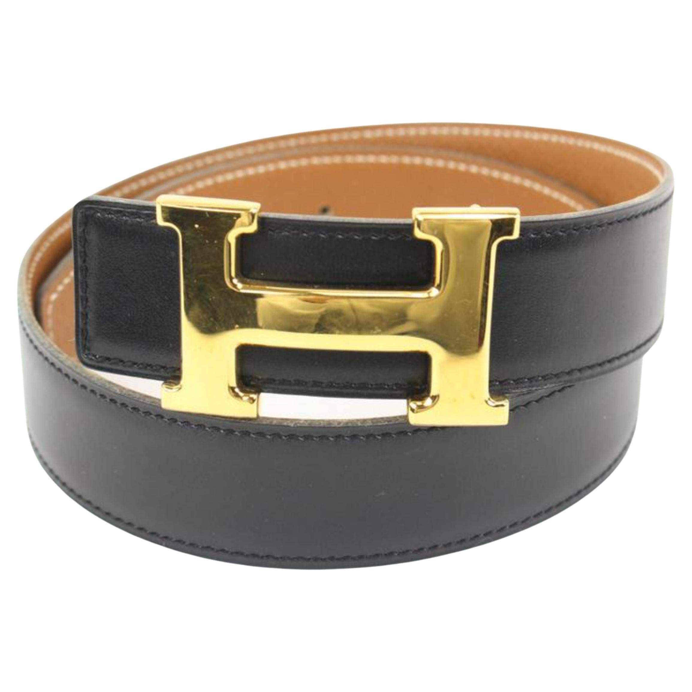 Hermès Black x Brown x Gold 32mm Reversible H Logo Belt Kit 49h421s For Sale