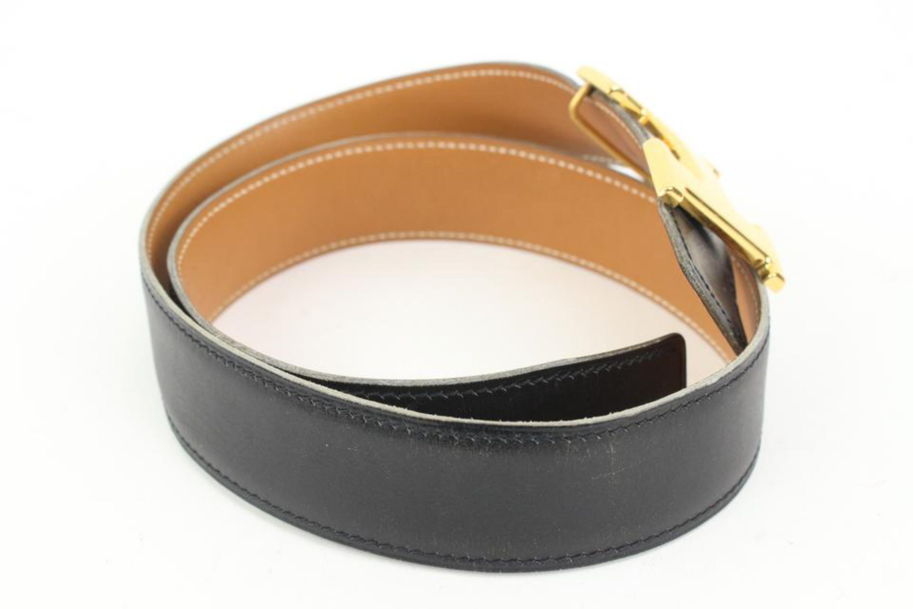 Hermès Black x Brown x Gold 32mm Reversible H Logo Belt Kit s331h52 For Sale 4