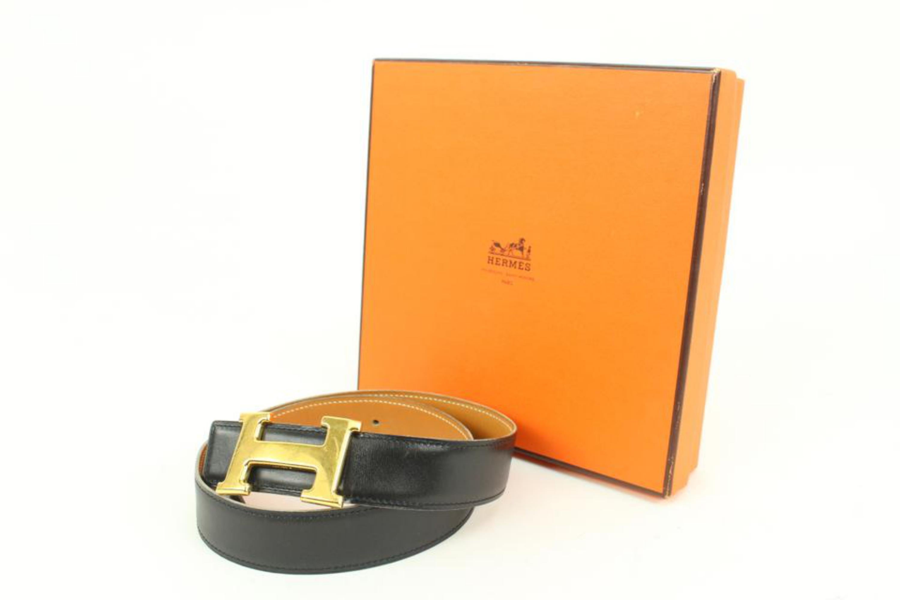 Hermès Black x Brown x Gold 32mm Reversible H Logo Belt Kit s331h52 For Sale 5