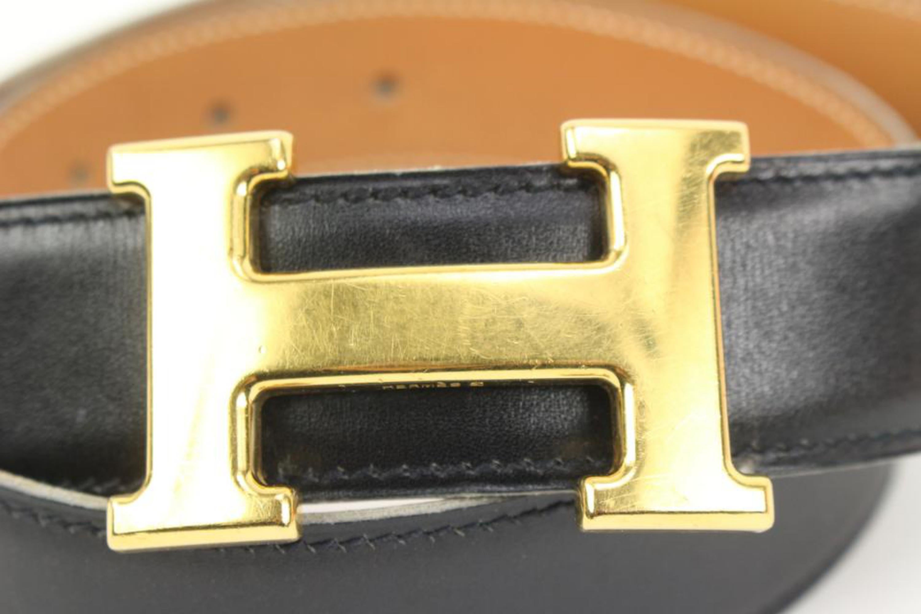 Hermès Schwarz x Braun x Gold 32mm Reversible H Logo Gürtel Kit s331h52 im Angebot 1