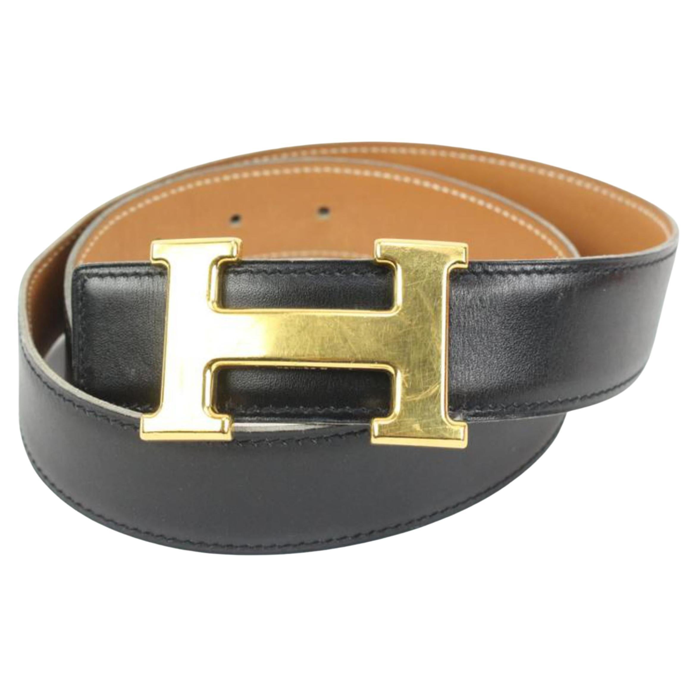 Hermès Schwarz x Braun x Gold 32mm Reversible H Logo Gürtel Kit s331h52 im Angebot