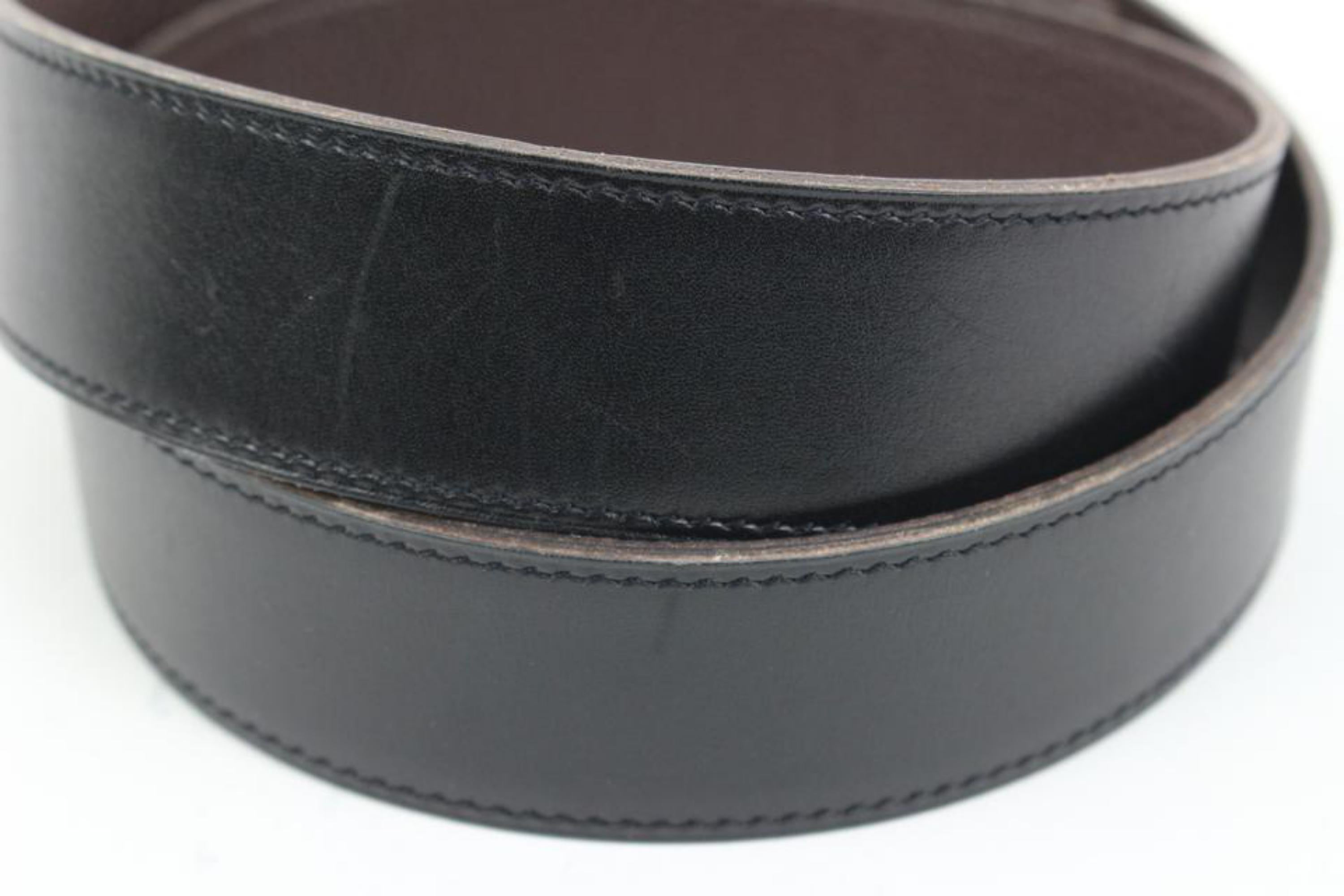 Hermès Black x Brown x SIlver 32mm Reversible Strie H Logo Belt Kit 41he56 For Sale 4