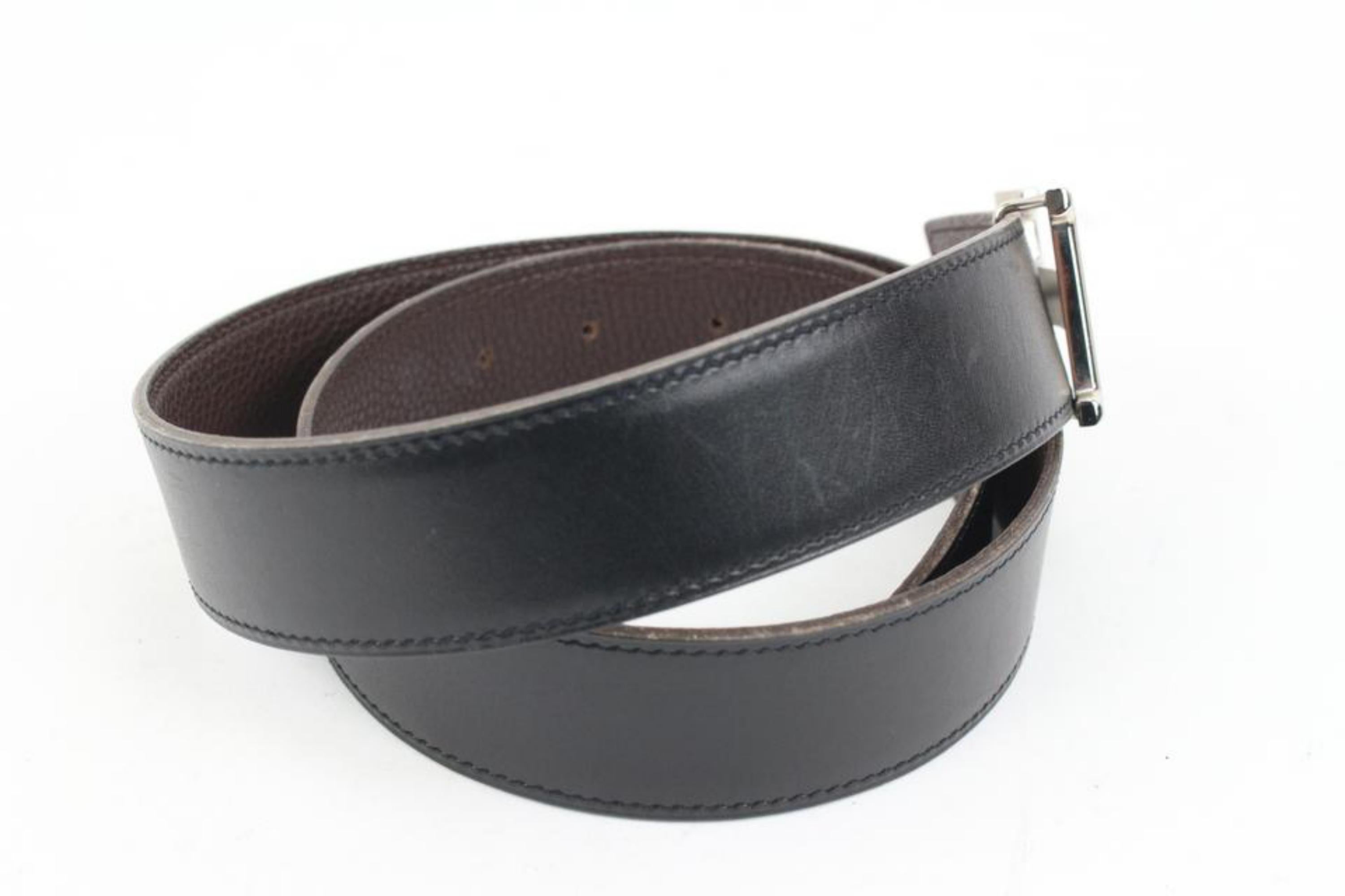 Hermès Black x Brown x SIlver 32mm Reversible Strie H Logo Belt Kit 41he56 For Sale 3