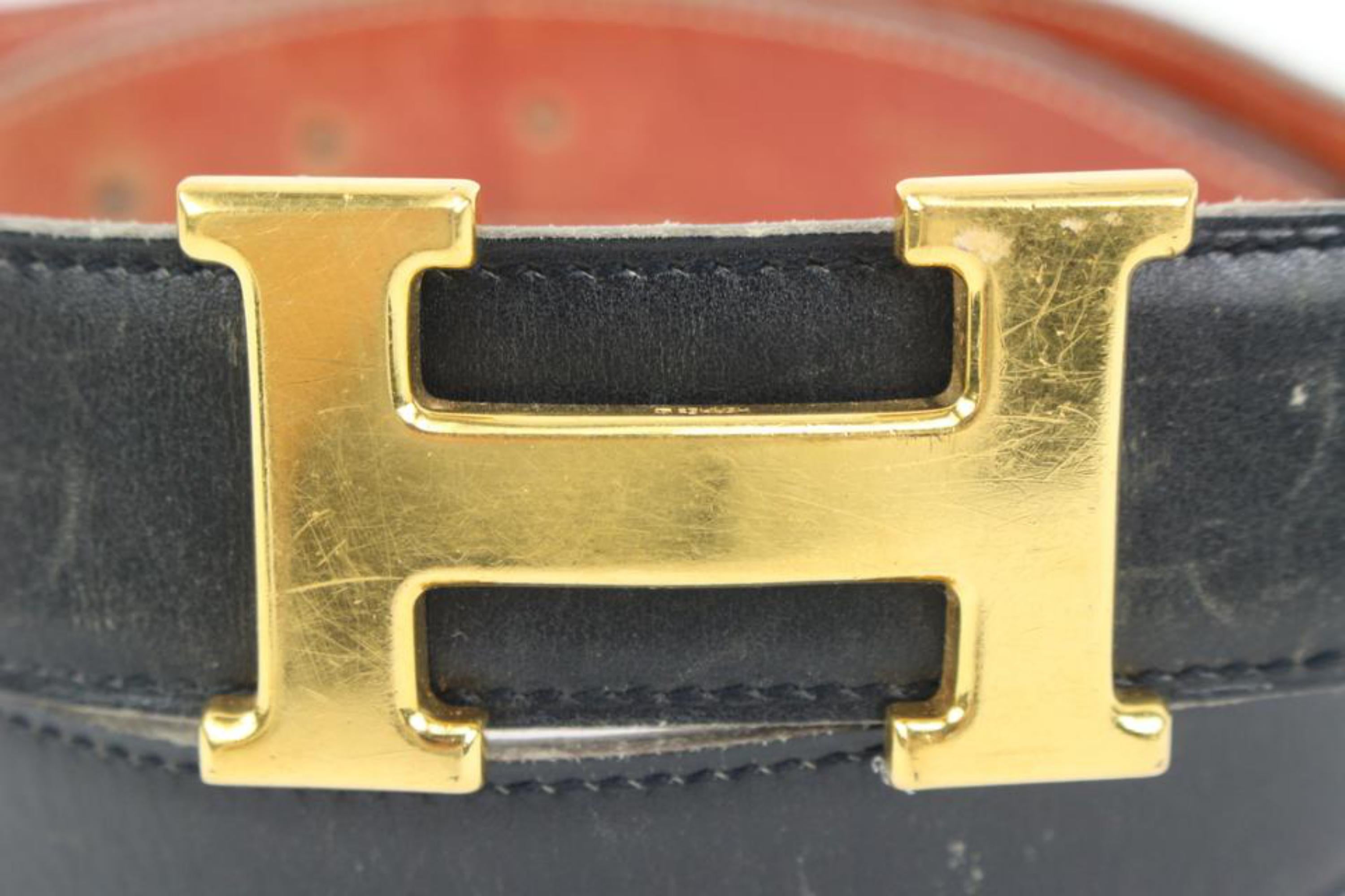 Hermès Black x Gold 32mm Reversible H Logo Belt Kit 50h421s For Sale 4