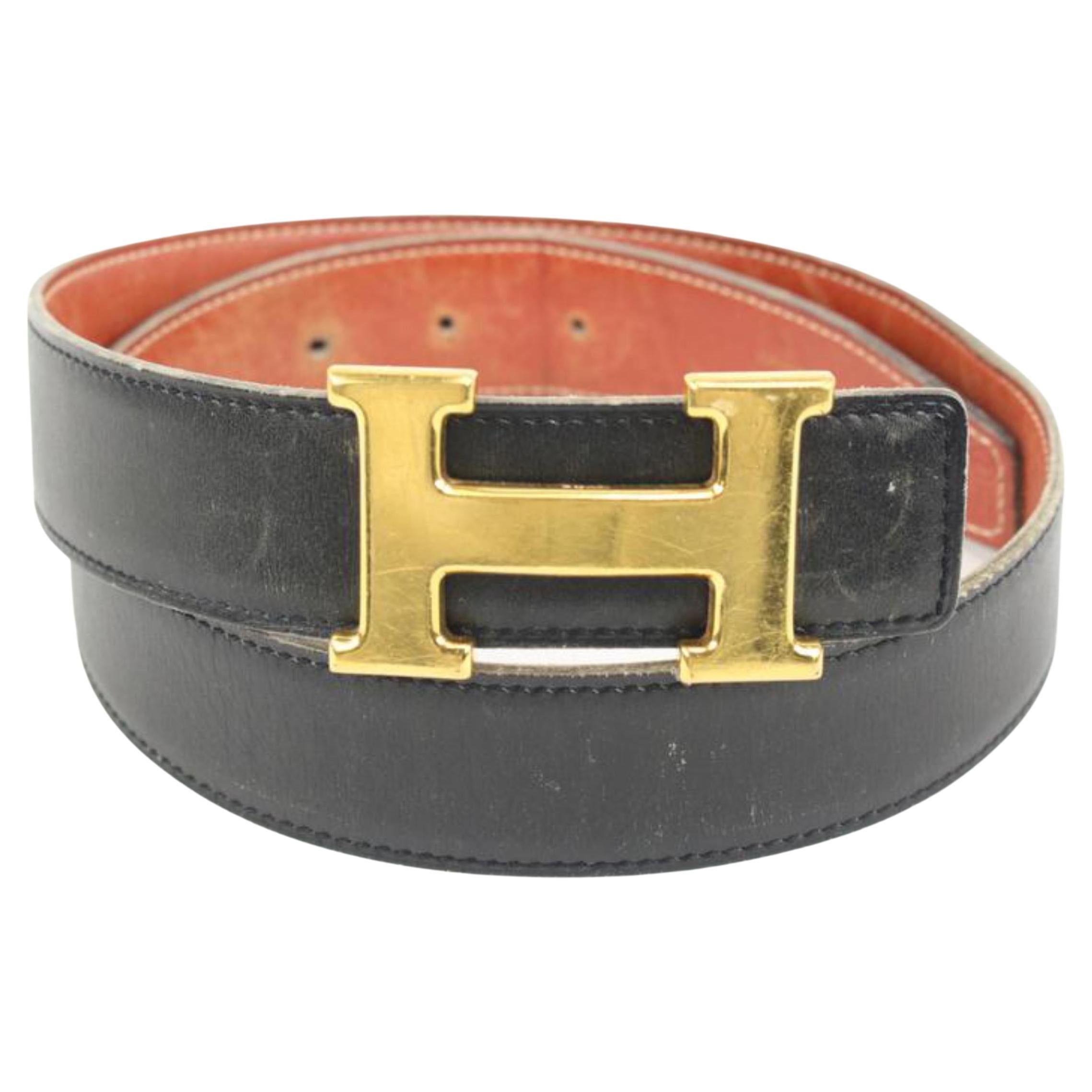 Hermès Black x Gold 32mm Reversible H Logo Belt Kit 50h421s
