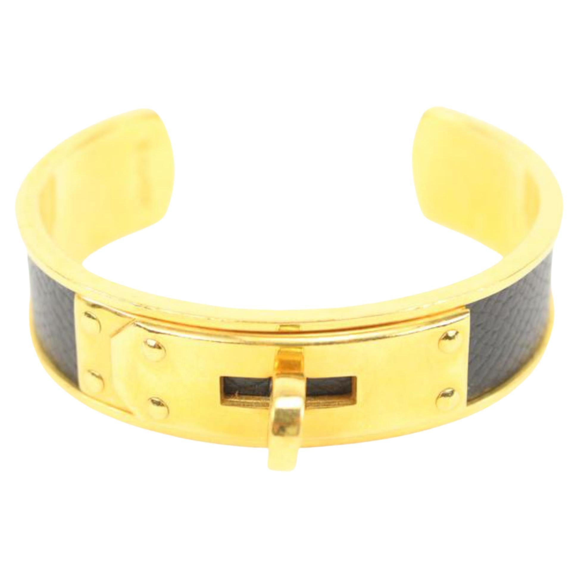Hermès Black x Gold Kelly Cuff Bangle s331h40